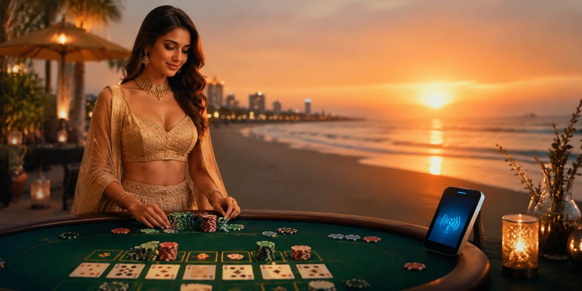 Indian woman playing Andar Bahar on mobile